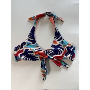 Heat Swimwear Red Blue Palm Leaf Tropical Bikini Swim Halter Top Size Small